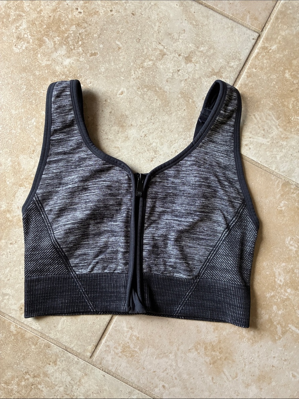 all in motion Front-Zip Heathered Black Sports Bra